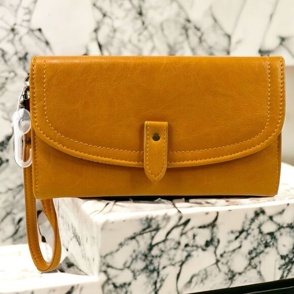 Isabella Wristlet Cell Phone Wallet Compact Purse Yellow Dust Vegan Leather NWT - Picture 10 of 14